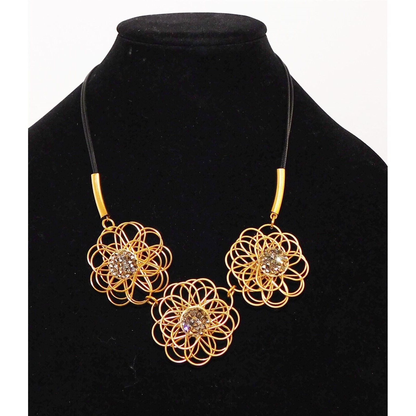 Niv Cohen O Siroff Gold Tone Flower Sparkle Necklace